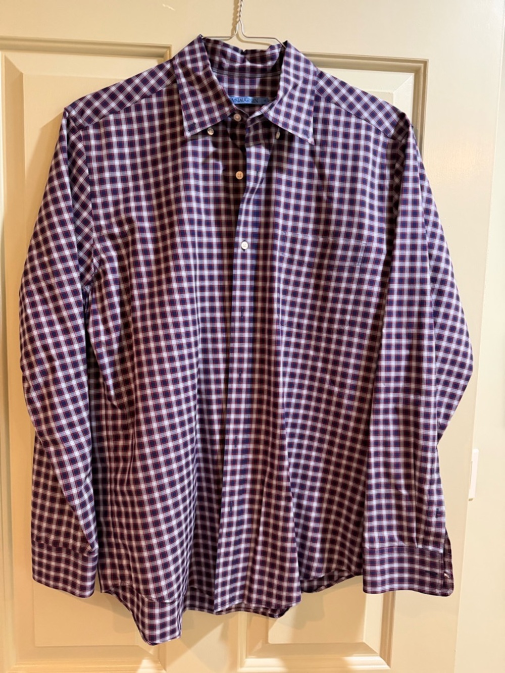 J. McLaughlin Purple and White Checked Dress Shirt